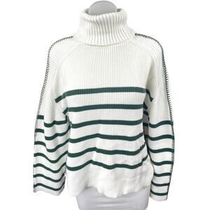 Hyacinth House White Black Striped Turtleneck Knit Long Sleeve Sweater Top Sz M